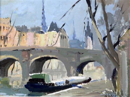 Edward Wesson (1910-1983) Bridge over The Seine 7.25 x 9.75in.